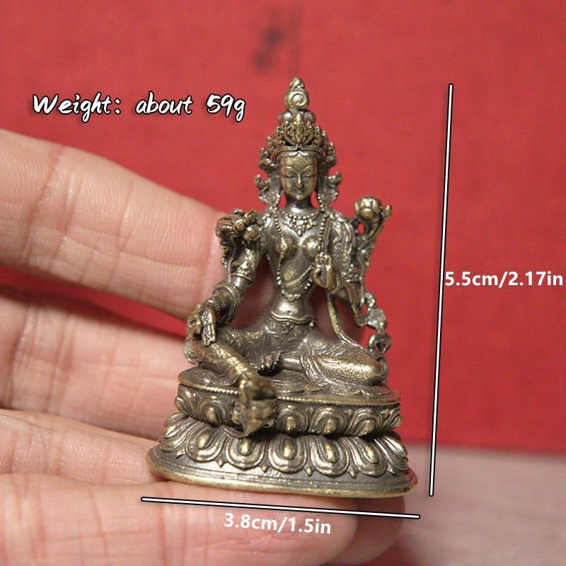 Brass Green Tara Small Statue Tantric Buddha Figurines Miniatures Buddhism Buddhist Figure Desktop Enshrine Ornaments Home Decor