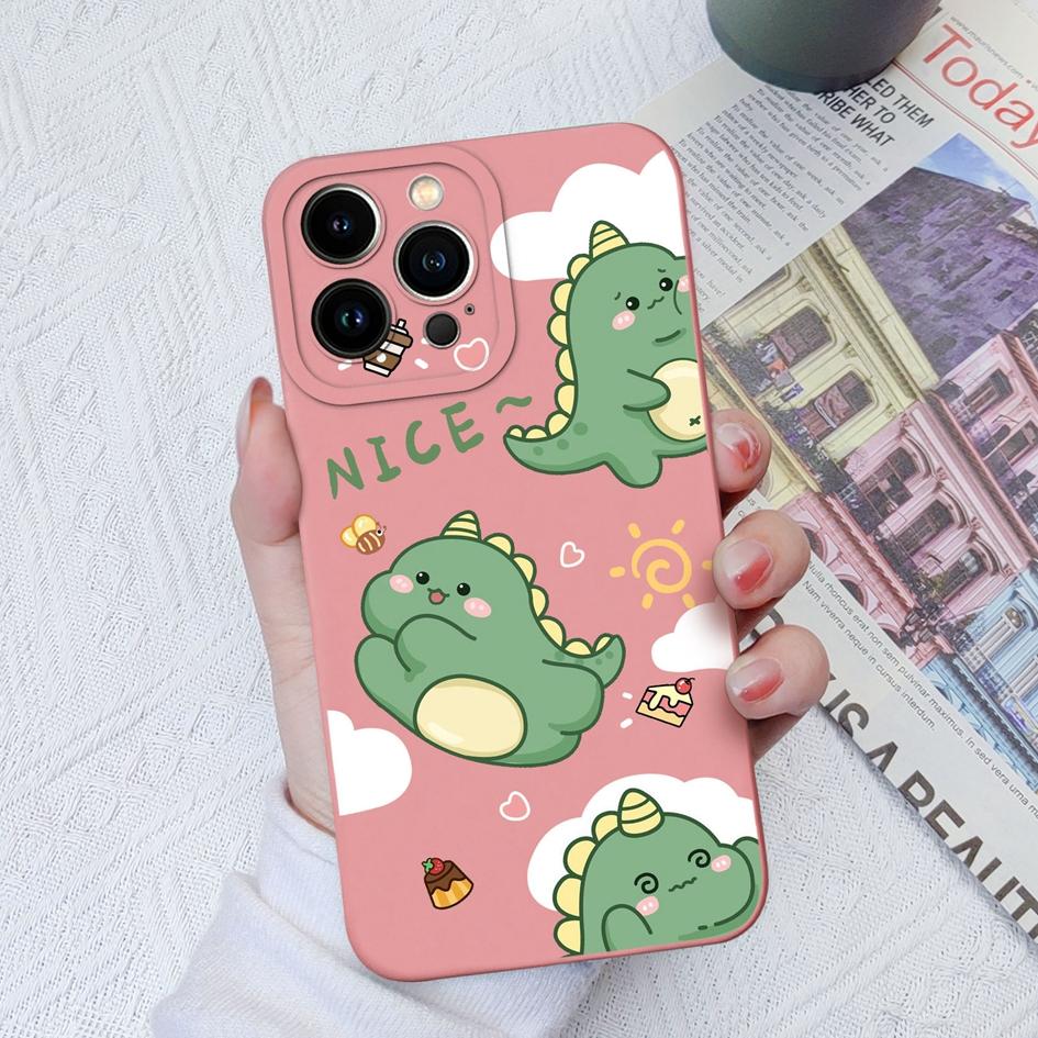 For Apple iPhone 11 12 13 14 15 Pro Max X XS XR SE 6 7 8 Cases Cover Cute Dinosaur Liquid Soft Silicone Shockproof Anti Drop For iPhone Shell Bumper