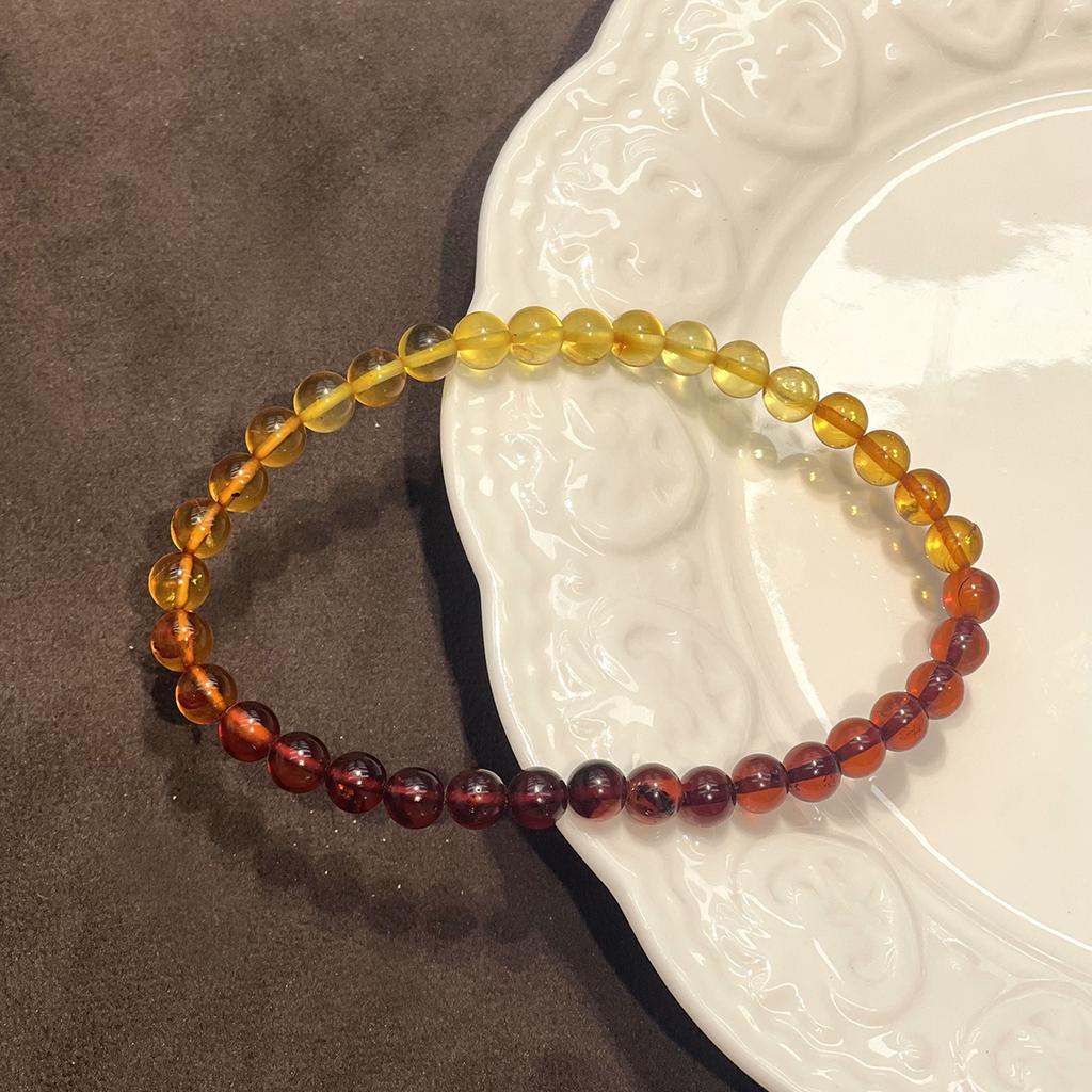 Natural Gradient Amber Round Bead Bracelet 5.3×5.3mm 18cm, Mixed Blood Amber & Golden Amber Elastic Stack Bracelet