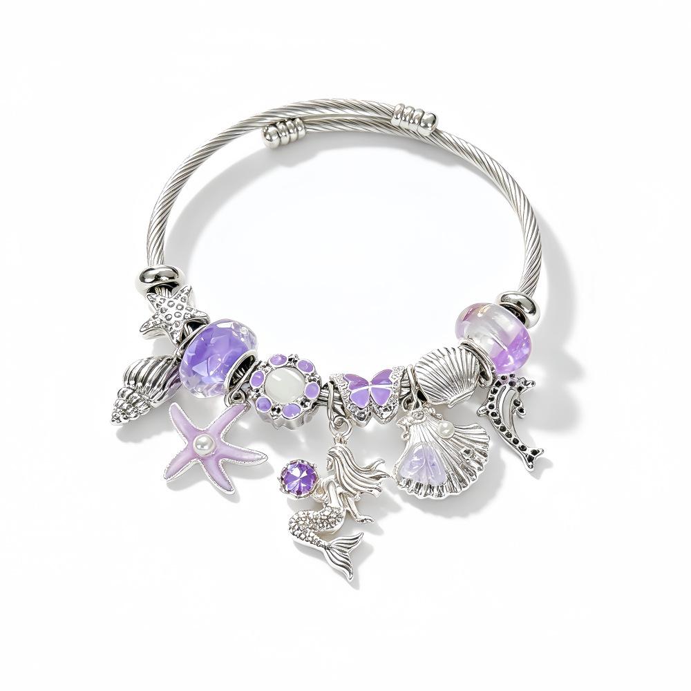 Fanhua Jewelry Tiktok Hot Selling Waterproof Stainless Steel Gold Plated Ocean Mermaid Dolphin Starfish Shell Bracelet