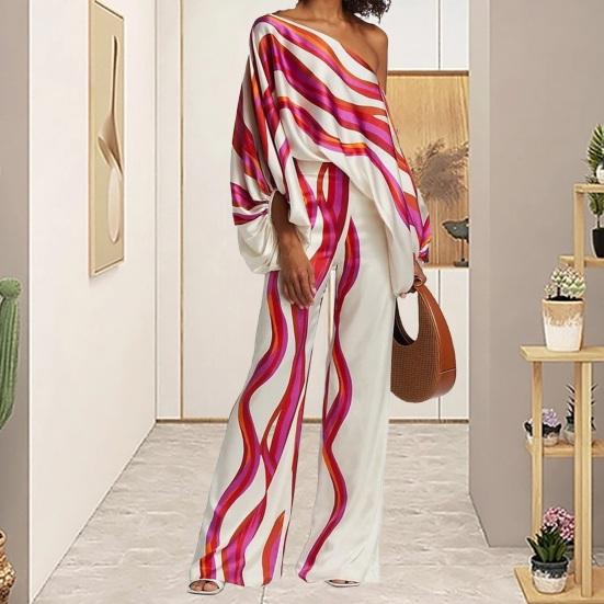 2 Stück/Set Schulterfrei Laternenärmel Langarm Hohe Taille Gerade Weites Bein Lässig