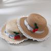 Girls Straw Hat With Lace Trim Breathable Sun Protection Beach Vacation Cap For Summer Outdoor Activities