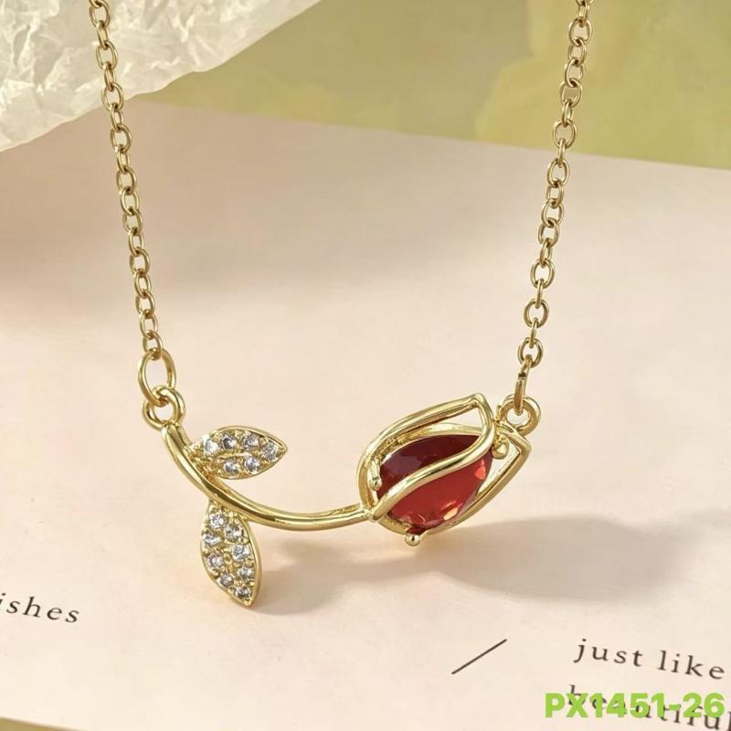 Elegant Stainless Steel Tulip Necklace Glittering Colorful Crystal Charm Jewelry for Women Engagement Event Wear