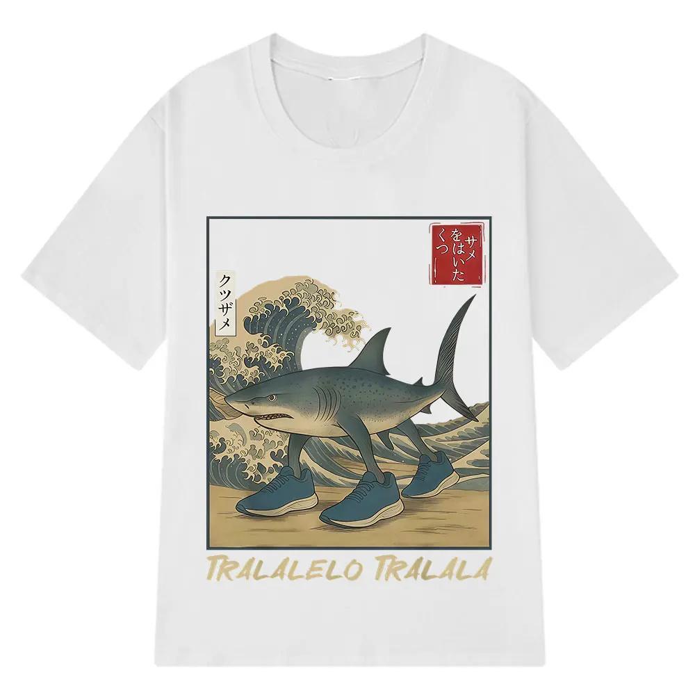 Tralalero Tralala T-shirt Mème Requin Drôle Vintage Unisexe T-shirts à Manches Courtes Coton de Haute Qualité