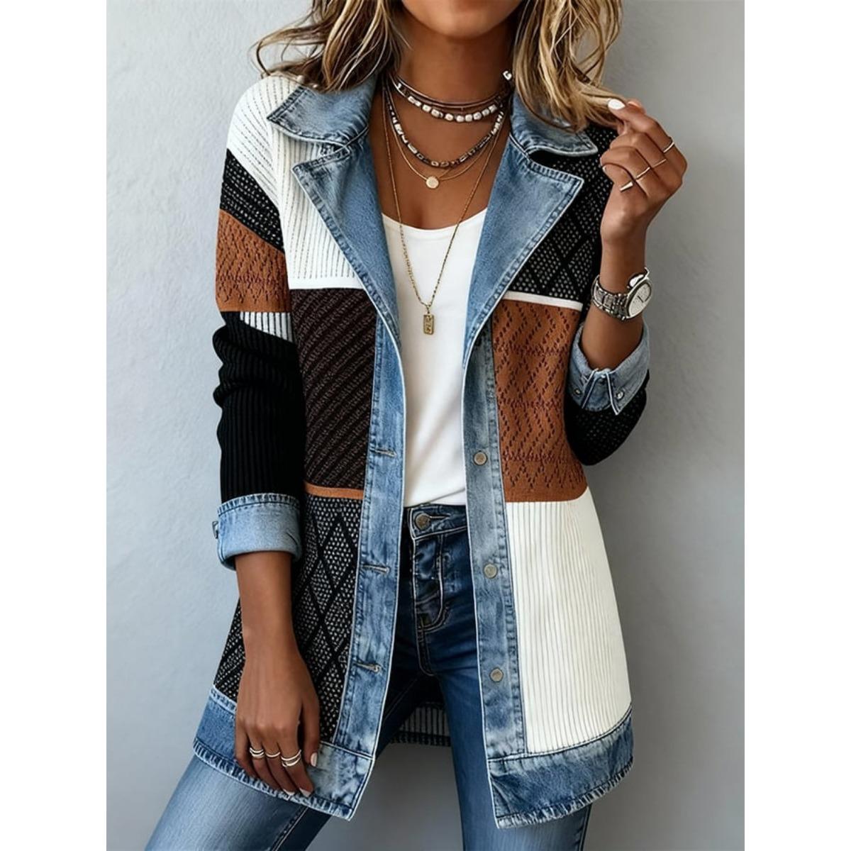 

Fall Women s Fashion Elegant Slim Long Sleeve Spliced Jacket, European American Style Outerwear for Women Crossborder XXXL