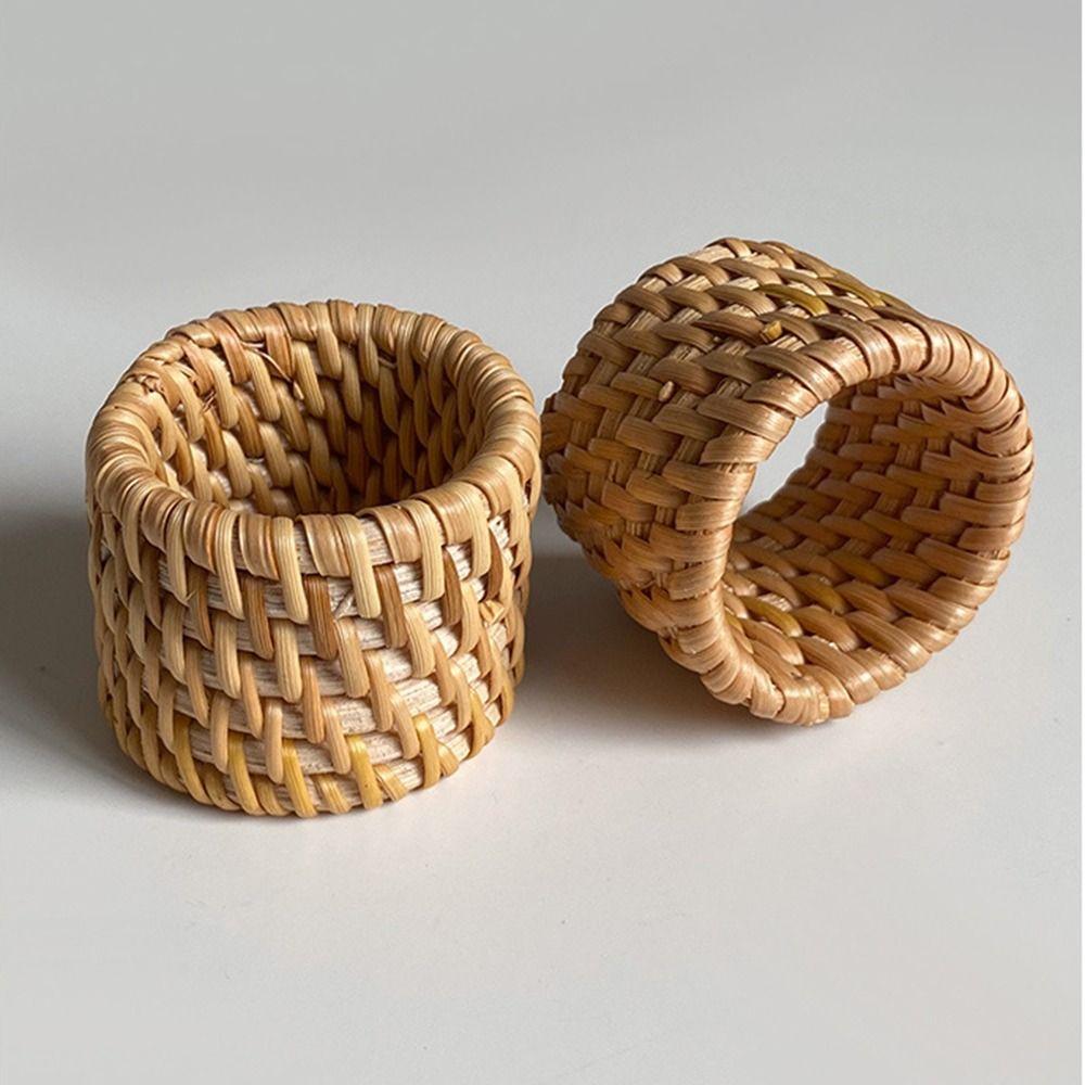 Natural Material Handwoven Rattan Napkin Rings Handmade Rattan Napkin Buckle  Wedding Party Use