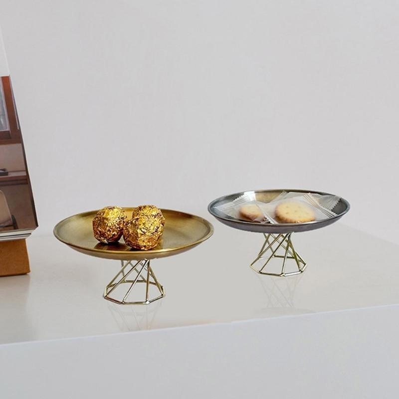 Elegant Stainless Steel Serving Tray High-foot Storage Plate Desktop Decoration Food Presentation Dish for Coffee Table