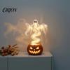 Indoor Outdoor Seasonal Props Ghost Pumpkin Yard Lamp, Halloween Resin Figurine with Warm LED Light, Small Figurines for Party Spooky Swirling