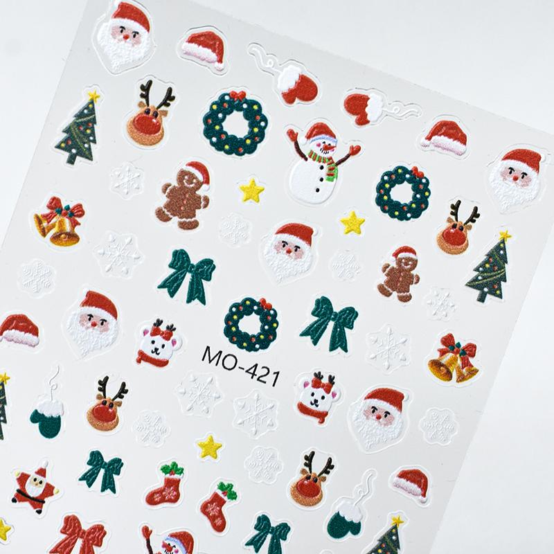 Jul 5D Preget Snømann Snøfnugg Nail Art Klistremerker Tegneserie Julenissen Juledekal DIY Manikyr Dekaler