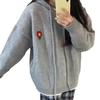 Women's Grey Floral Embroidered Hooded Knit Sweater - Autumn/Winter Casual Retro Style