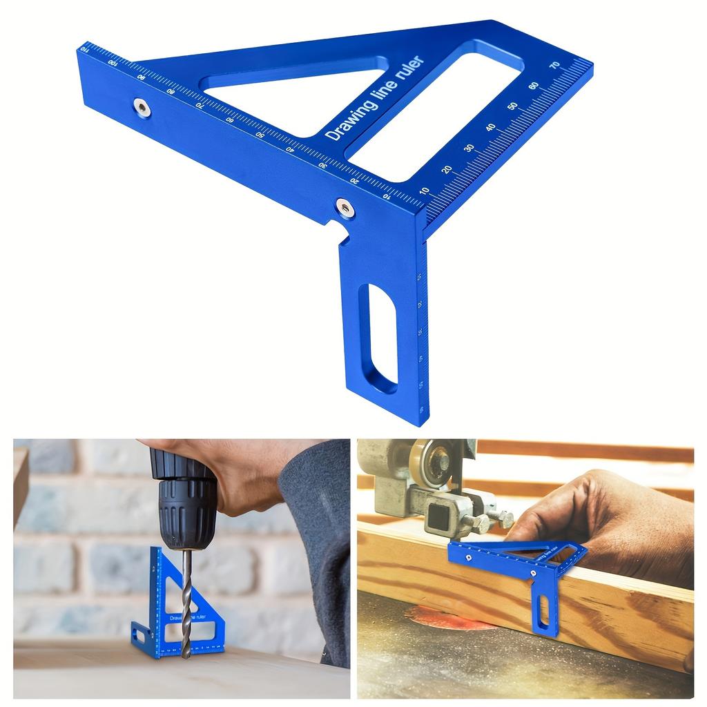 Precision Aluminum Alloy Woodworking Square - 45/90 Degree Angle Measuring Triangle Ruler - Upgraded Hole Scriber Marking Gauge