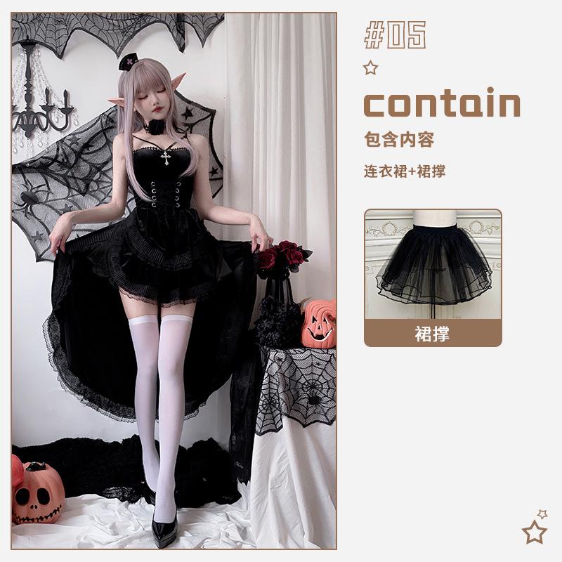 Dark Gothic Halloween Costume Ladies Dress Dovetail Witch Vampire Bride Show Costume