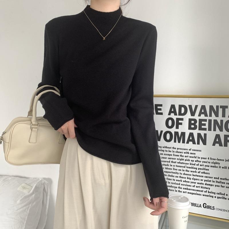 Versatile Semi-turtleneck Inner Top Women's Spring Simple Casual Long-sleeved High-end Knitted Base Layer