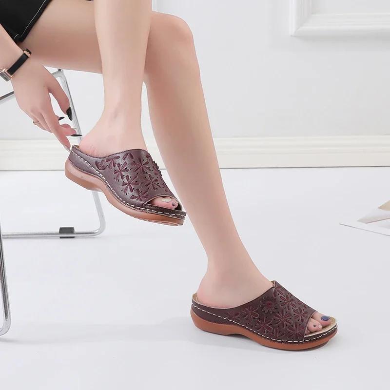 

Fashion Platform Wedge Slippers Women 2025 High Quality Ladies Shoes Peep Toe Casual Women s Fashion Plus Size Summer Floral Slippers 43 вино красного