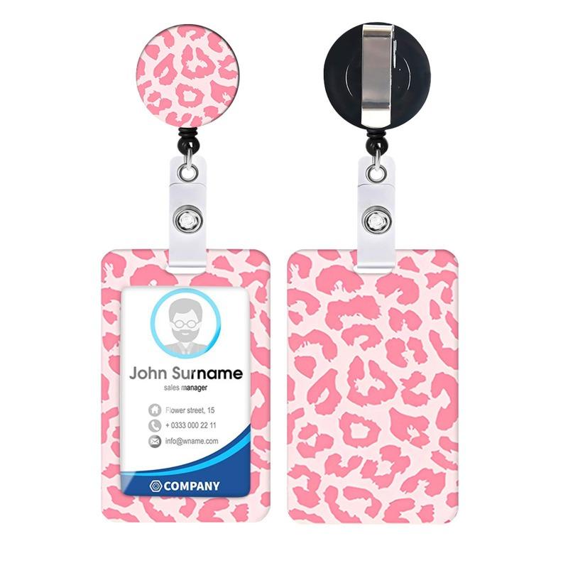 1PCS Classic Leopard Fashion Women Card Holder Cover Colorful Retractable Badge Reel Nurse Doctor Exhibition ID Card Clips Badge