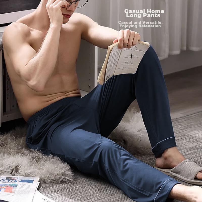 LangSha Men's Cotton Pajama Pants, 7A Antibacterial Long Trousers, Sports Casual Plus Size Loungewear, Suitable for Outdoor Wear