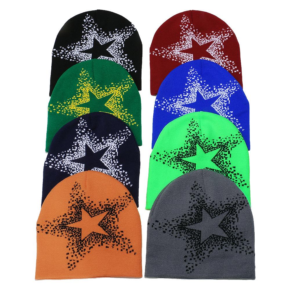 2025 autumn and winter new wool hat outdoor cycling pullover hat pentagram jacquard knitted hat cold hat men