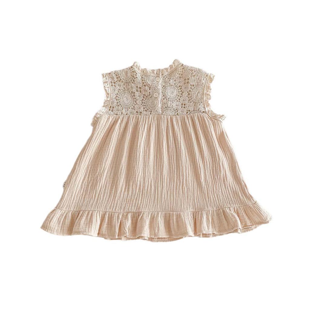 Infant Girls' Seersucker Ruffle Lace Sleeveless Dress