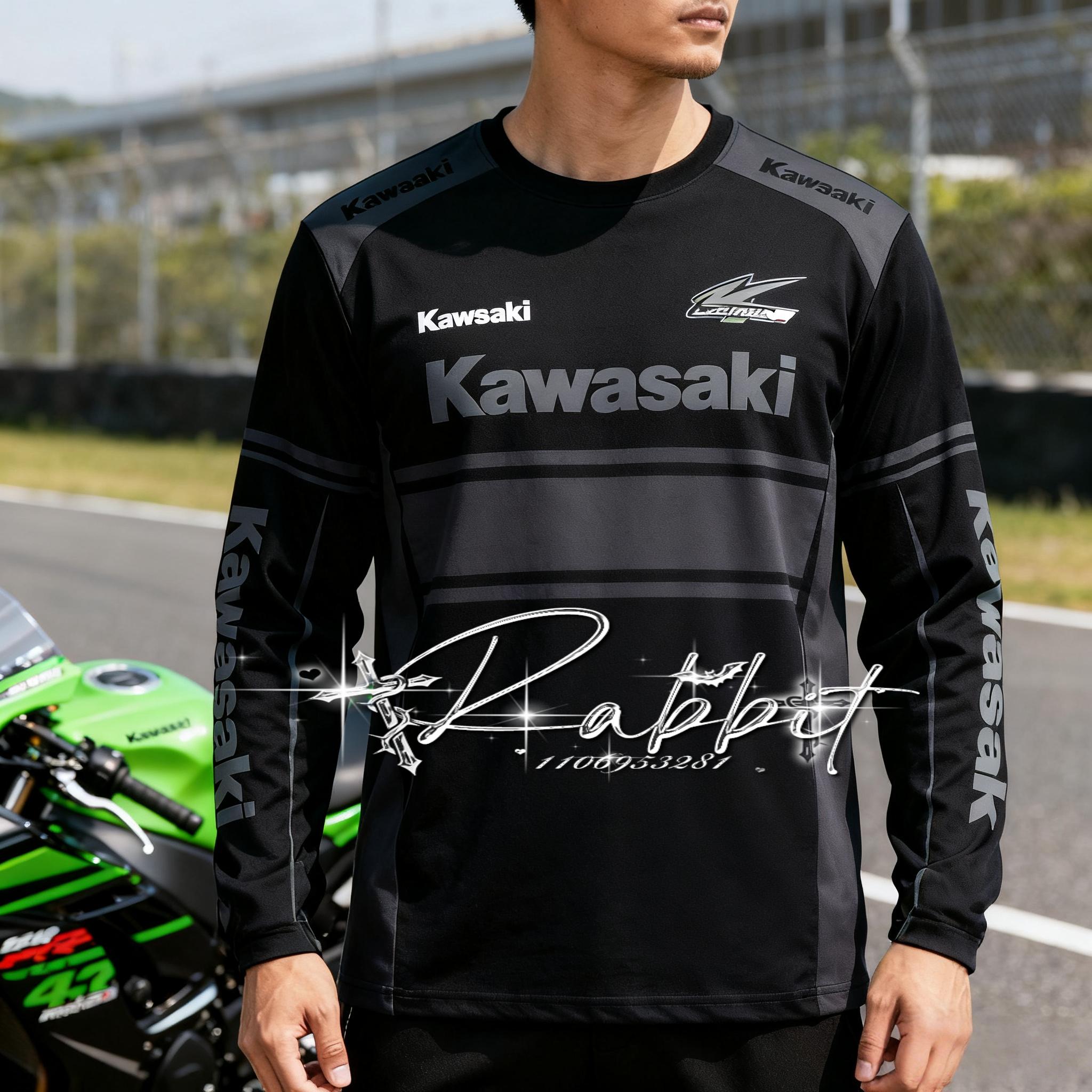 

Kawasaki Racing Team Motorcycle Racing Off Road Bicycle Riding Speed Dry T-shirt Men s Casual Fashion Long Sleeve T-shirts S