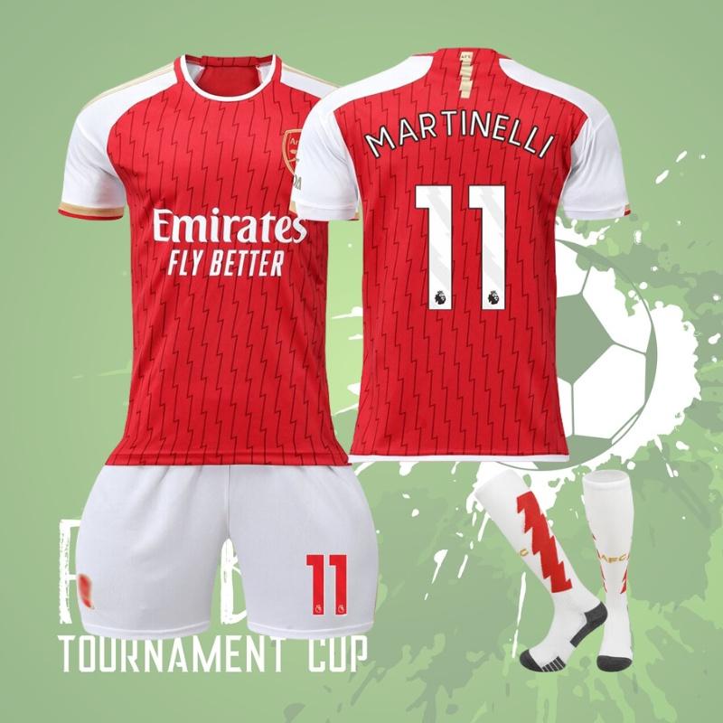 Stylish And Comfortable 2023-24 Arsenal Home 7 Saka 8 Elneny 9 Jesus 11 Martinelli Football Jersey For Children