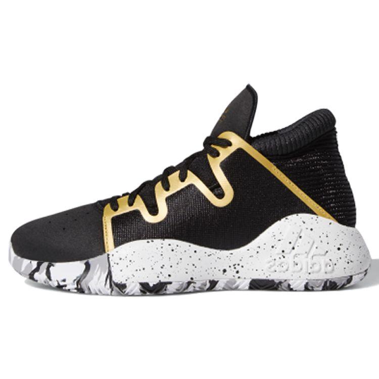 Adidas Pro Vision J Mid Top Basketball Shoes Kids Sneakers Black Gold F97290