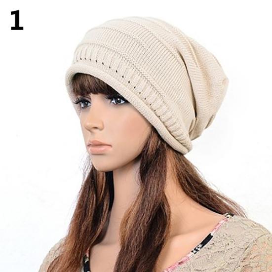 Women Autumn Fashion Hip Hop Cap Winter Warm Casual Pleated Crochet Beanie Hat