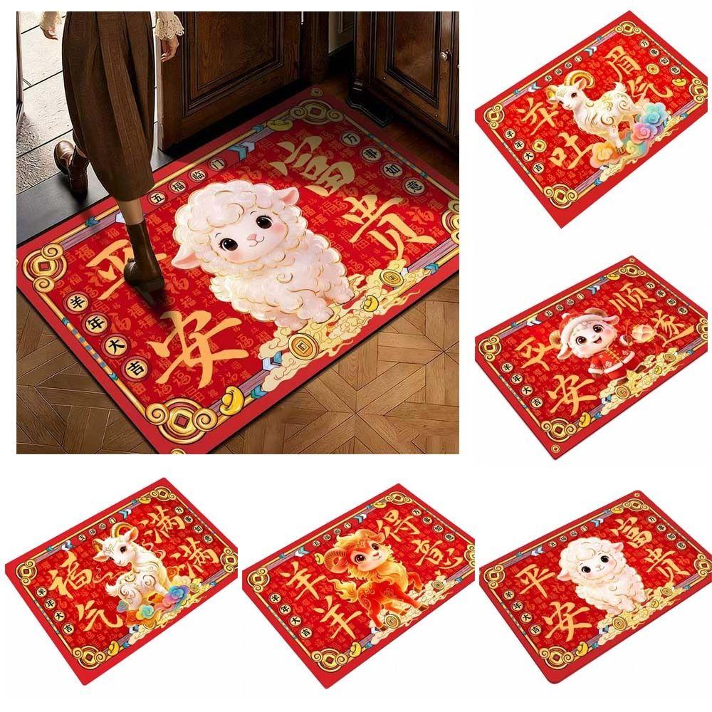 60*40cm Festive Decoration Door Mat Cartoon Front Door Decorative Carpet New Year Red Floor Mat