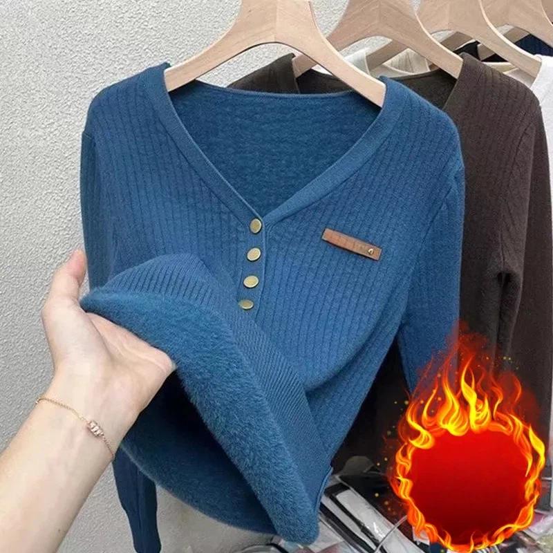 Pullovers Tops Women Long Sleeves Autumn Winter Padded Blouse Oversized V Neck Loose Long Sleeve Shirt Slim Pullover Tops