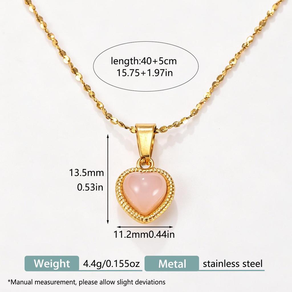 Heart Necklace Set: Natural Stone Cross, Stainless Steel, Waterproof, Colorfast, Fashionable Layered Clavicle Chain for Women
