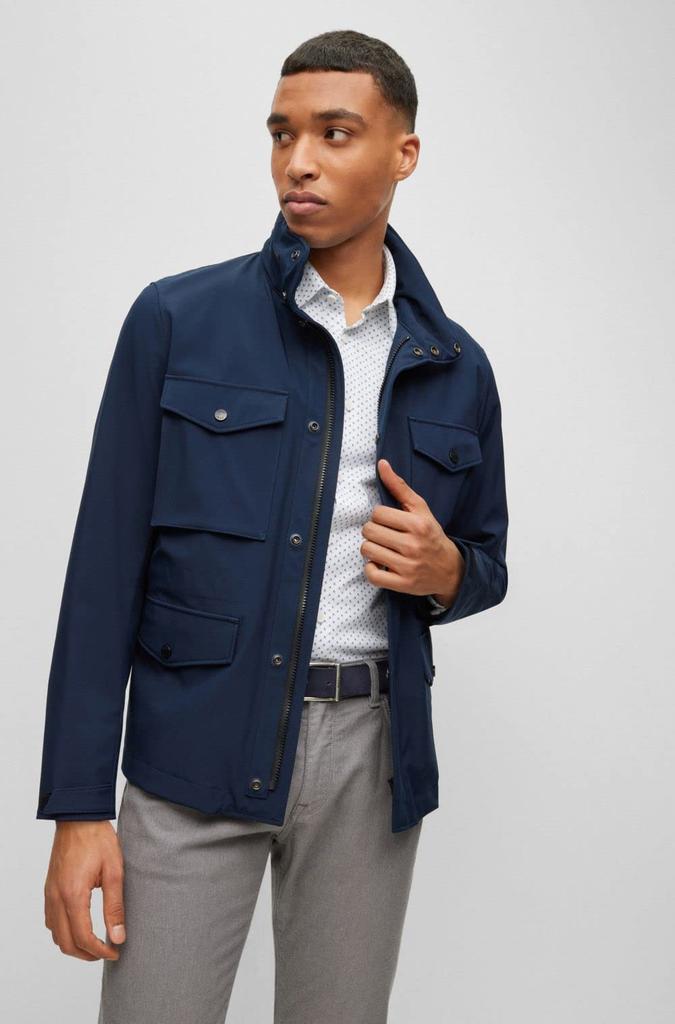 Zamszowy pasek z klamrą z wygrawerowanym logo dla rozmiaru Granatowy [BOSS] Męski, 95,