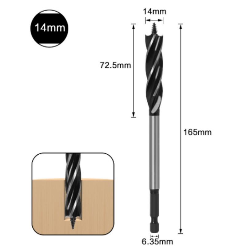 Bit Hexagonal Shank Supported Auger Four Slots Lengthened Twist Door Lock Opener Drawer Board Reaming Woodworking and Diy Tools