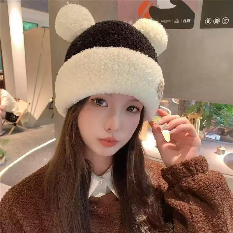 New rabbit hair hat Women's autumn and winter fashionable high-quality knitting hat Winter warm ear protection wool hat Internet celebrity hat