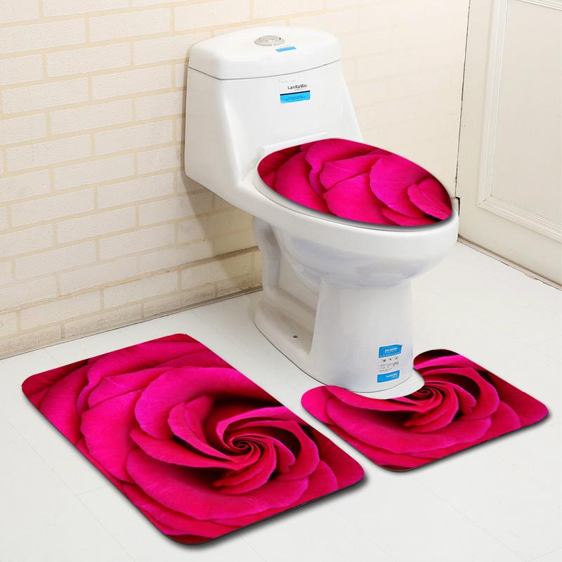 Rose Floor Mat Bathroom Mat Toilet Three-Piece Set