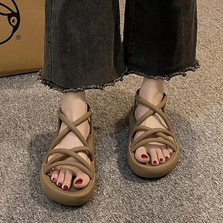 Fashion Versatile Womens Sandals Comfortable Roman Shoes Slip on Beach Shoes Thick Sole Women Shoes Summer New Zapatos Para Mujeres