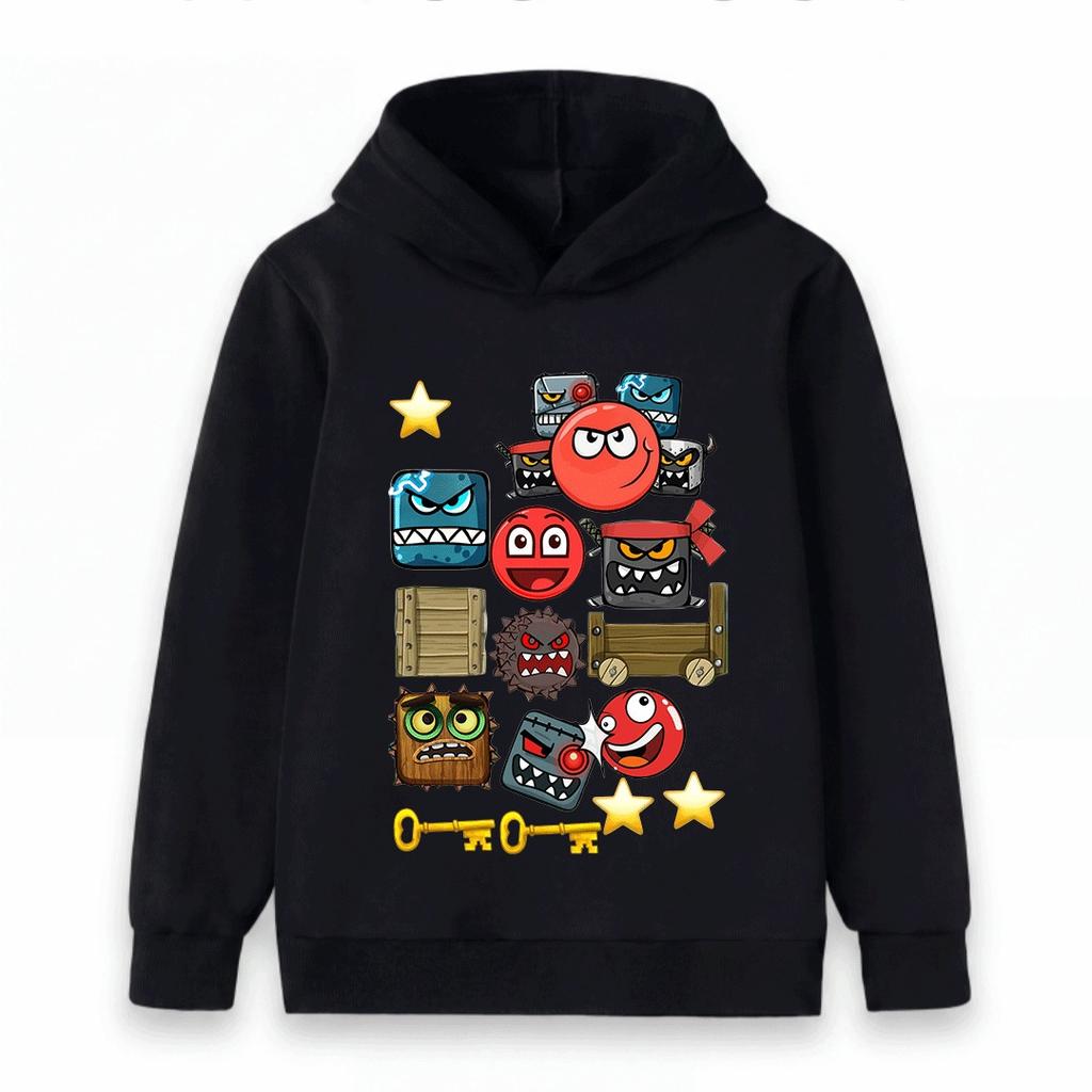 Kids Boys Girls Hoodie Cartoon Red Ball Angry Monsters Print Casual Pullover Hooded Sweatshirt For Children Daily Wear