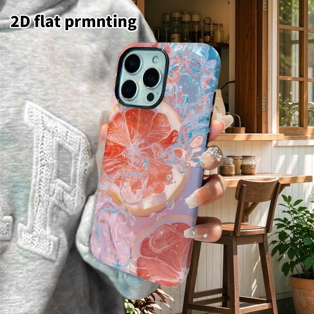 Phone Case: 2D Flat Suitable for iPhone 18 17 16 15 14 13 Pro Film Protective Case, Couple Style, Grapefruit Slice, Christmas and Halloween Holiday Gi