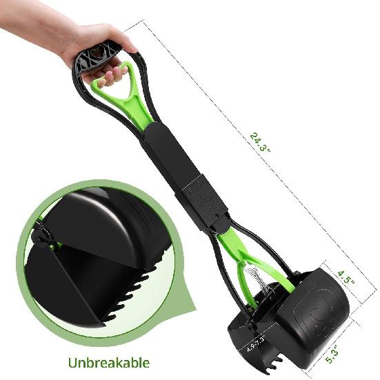 PPOGOO Non-Breakable Pet Pooper Scooper for Dogs and Cats with Long Handle High Strength Material and Durable Spring for Easy Grass and Gravel Pick