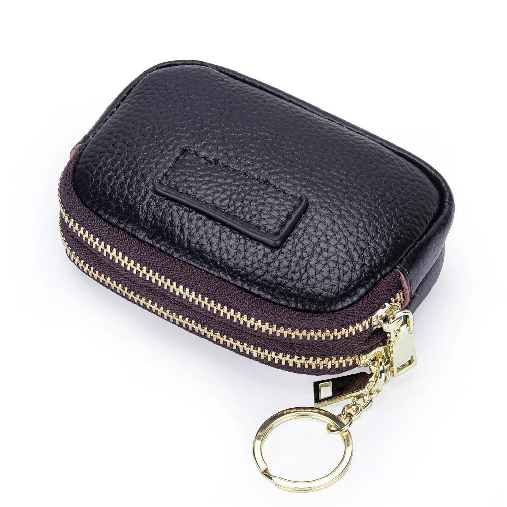 Genuine Leather Coin Purse Women's Compact Mini Double Zipper Storage Bag Large Capacity Key Ring Small