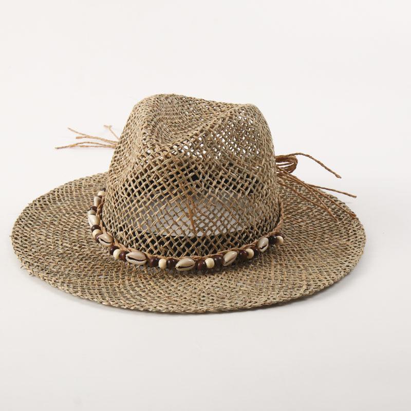Women Wide Brim Foldable Straw Beach Hat Summer UV Protection Sun Hat Hollow Pointed Top Breathable Travel Outdoor