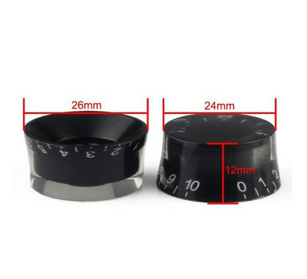 Black LP Electric Guitar Knob Caps: Volume, Tone, Straight Body, with White Lettering