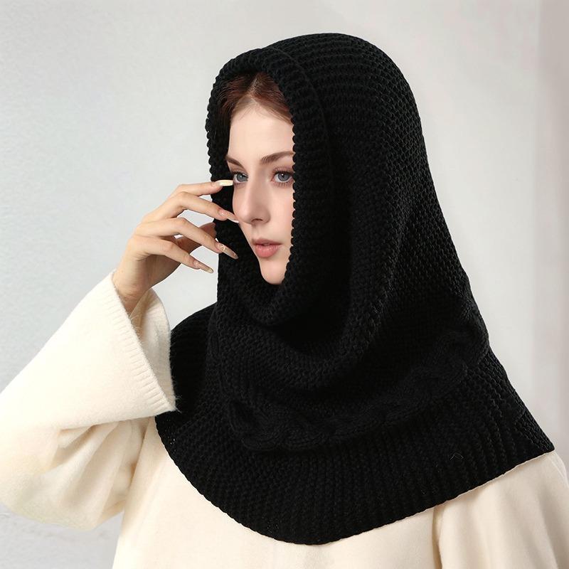 Vielseitiger Gestrickter Schal mit Kapuze Wintermütze Nackenschutz Schal Kreis Kragen Schals Einfarbige Doppeltverwendung Schal Schal Oberbekleidung Dekor