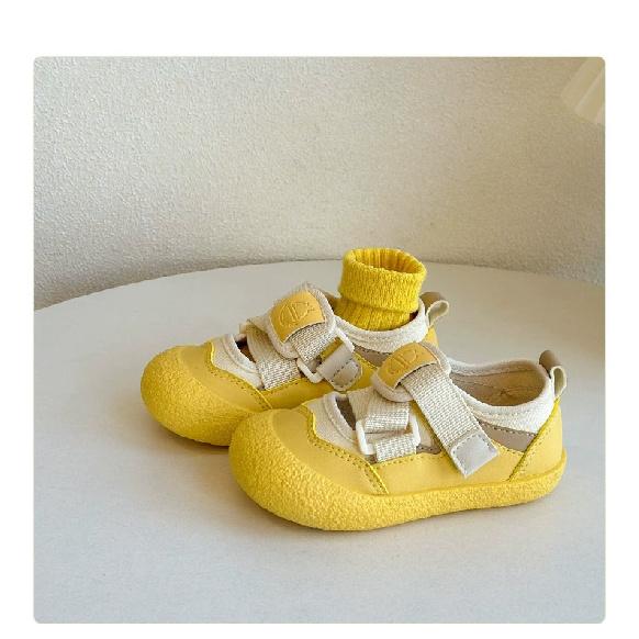 

Children s sports sandals for spring and summer, outdoor shoes for boys and girls, Korean-style color-blocking canvas shoes, large-toed cute shoes, 21 жёлтый