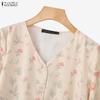 ZANZEA Women Casual V-Neck Long Sleeve Loose Floral Print Blouse