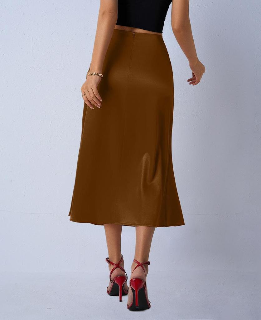Women's Satin Silk Fishtail Midi Skirt - Autumn Collection