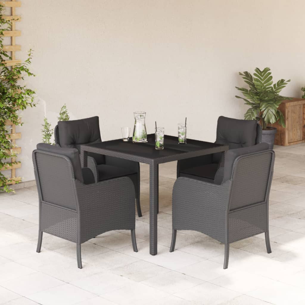 Vidaxl 5-Cz. Garden Furniture Set With Cushions, Black, Poly Rattan