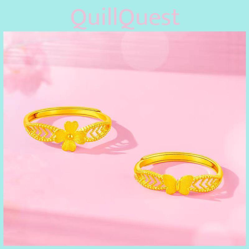 Exquisite Gold Plated Adjustable Butterfly Ring For Women With Floral Patterns