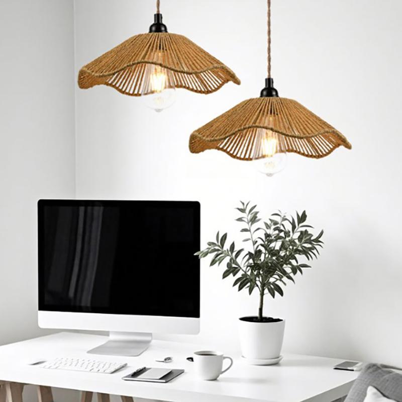 Woven Rope Pendant Chandelier Lampshade Handmade Rattan Shade for Cafe Bar Restaurant Boho Decoration