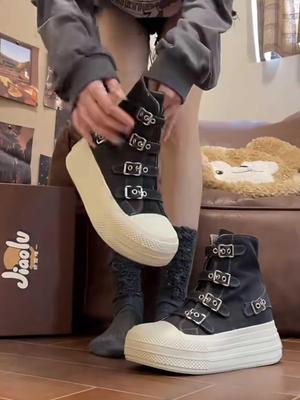 Women's 6.5cm Lift High-Top Canvas Shoes - Petite, Versatile, Breathable, Thick-Soled for Spring & Autumn