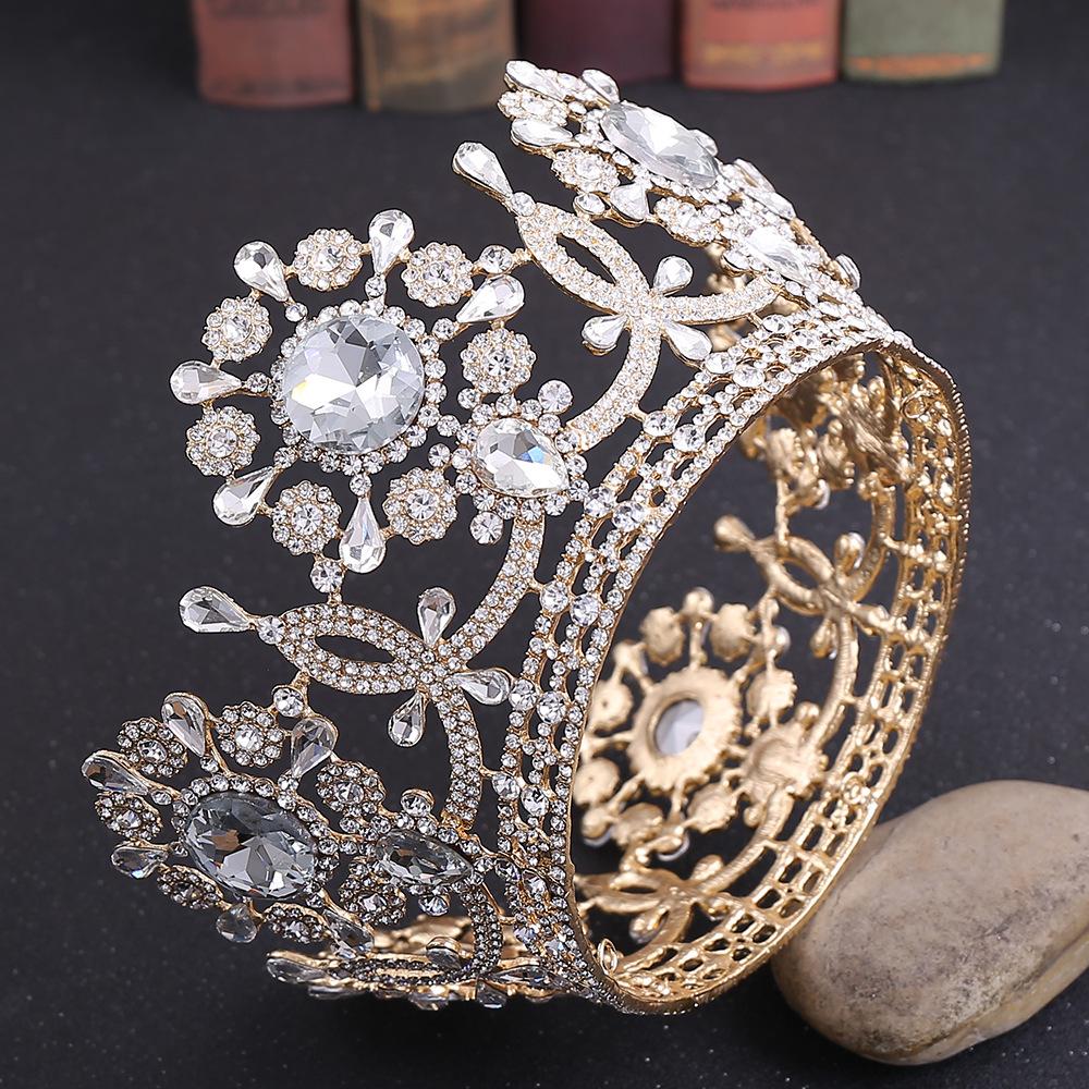 Bridal Crown Full Ring Wedding Crown Round Crown European Retro Palace Sparkling Diamond Luxurious Large Crown