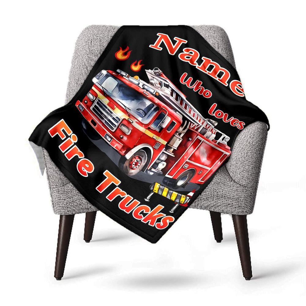 Fire Trucks Home Customize Your Name Blankets Comfortable Soft Lightweight Allseason Multipurpose Blanket For Picnics Sofas Offices Beds Living Rooms
